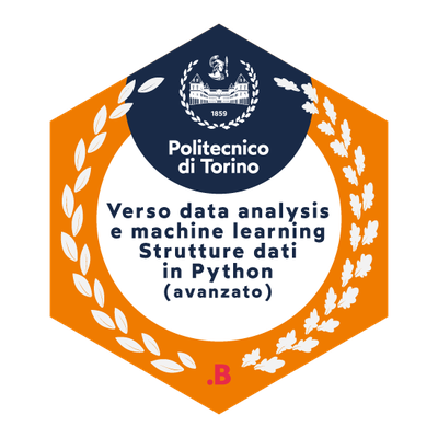 Badge per la competenza Towards data analysis and machine learning - Data structures in Python (advanced level)